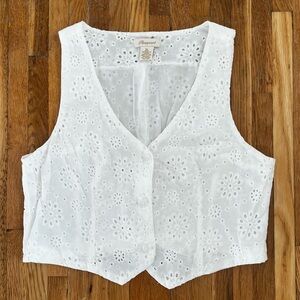 White Eyelet Button-Down Vest